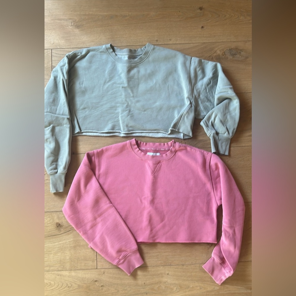 Aritzia TNA Cropped Sweatshirts in Pink and Green